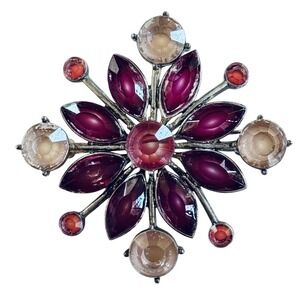 Pink Burst Crystal Star Brooch Pin KC Kenneth Cole Signed Silver Rare Designer